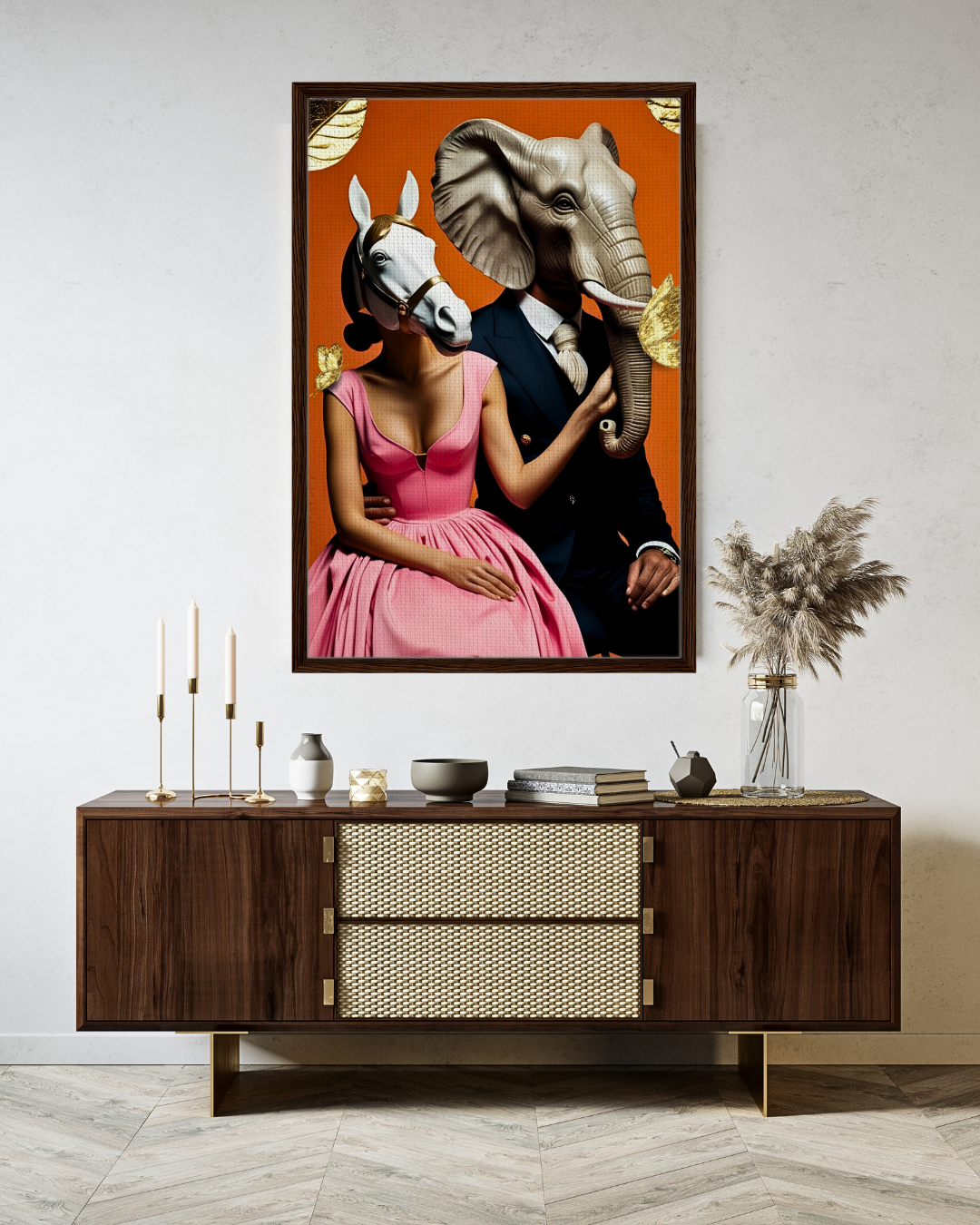 Animal Society - Extravagante gerahmte Leinwand, Holzrahmen, Luxury Decor, Framed Canva, Italian Design, Trendy Wall Art