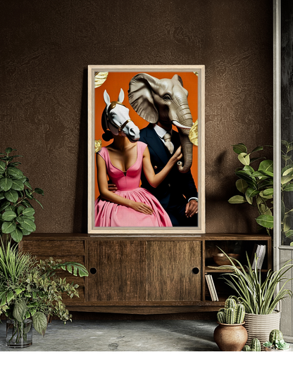 Animal Society - Extravagante gerahmte Leinwand, Holzrahmen, Luxury Decor, Framed Canva, Italian Design, Trendy Wall Art