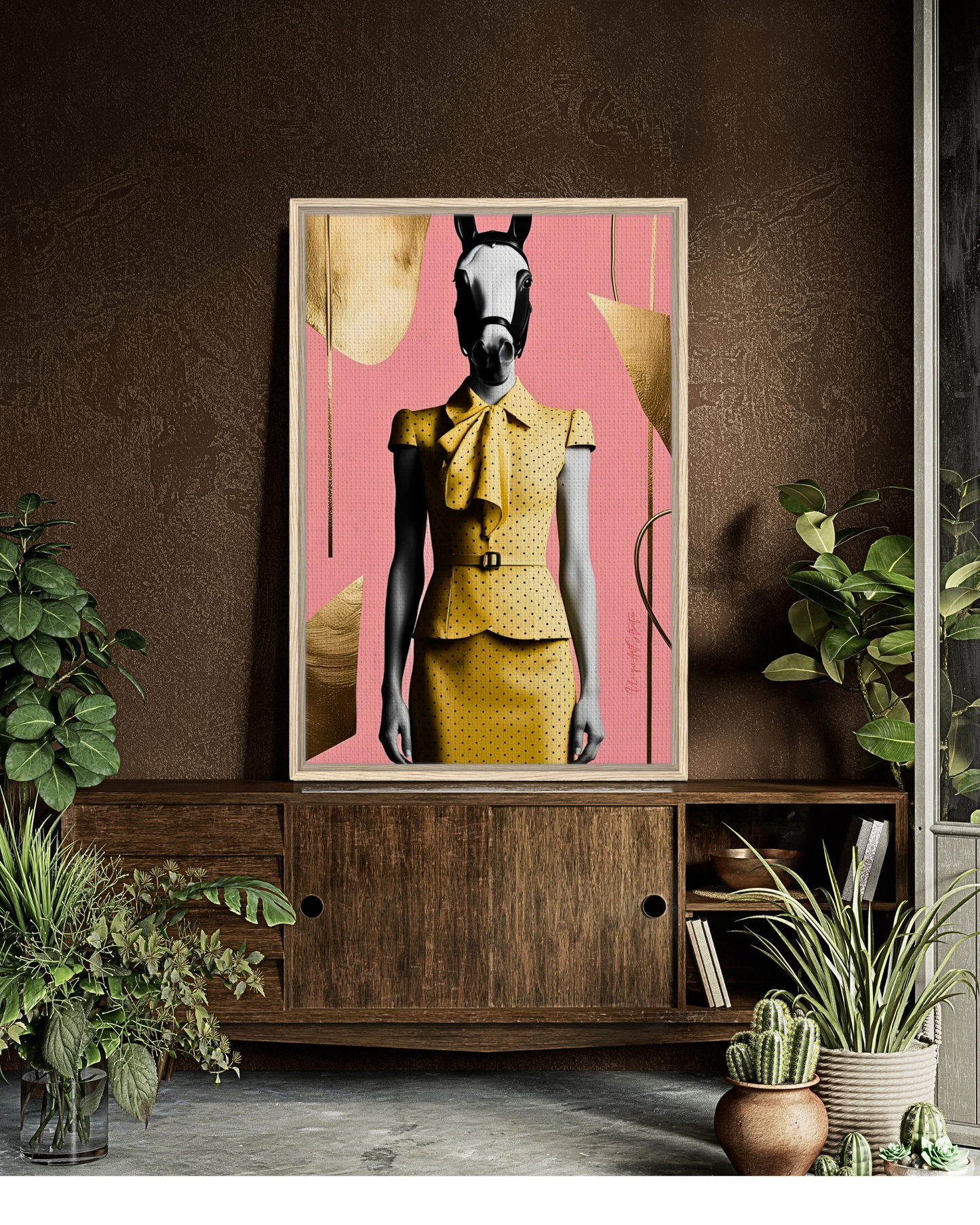 Italian Horse Lady - Extravagante gerahmte Leinwand, Holzrahmen, Luxury Decor, Framed Canva, Italian Design, Trendy Wall Art