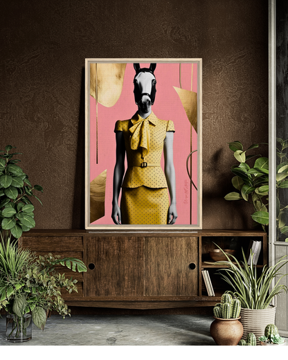 Italian Horse Lady - Extravagante gerahmte Leinwand, Holzrahmen, Luxury Decor, Framed Canva, Italian Design, Trendy Wall Art