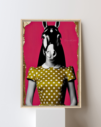 Italian Horse Lady - Extravagante gerahmte Leinwand, Holzrahmen, Luxury Decor, Framed Canva, Italian Design, Trendy Wall Art