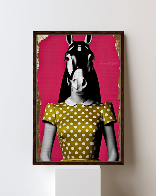 Italian Horse Lady - Extravagante gerahmte Leinwand, Holzrahmen, Luxury Decor, Framed Canva, Italian Design, Trendy Wall Art