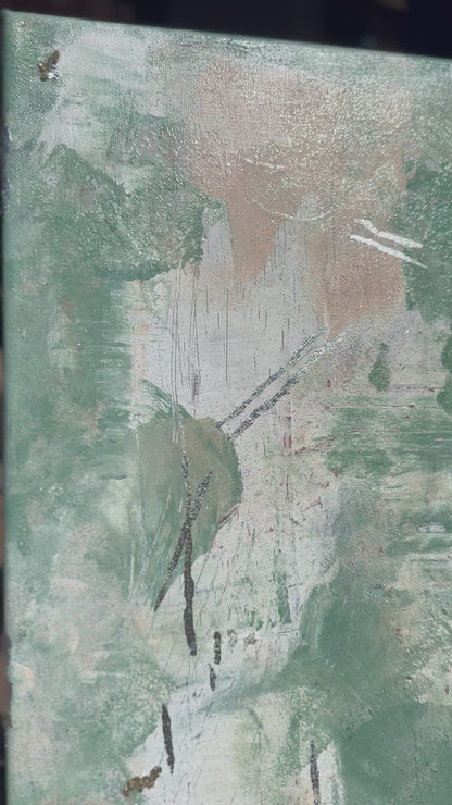 'Green in Harmony' Abstrakte Acrylmalerei mit Silberakzenten auf Leinwand, 60x80 cm; Ungerahmt