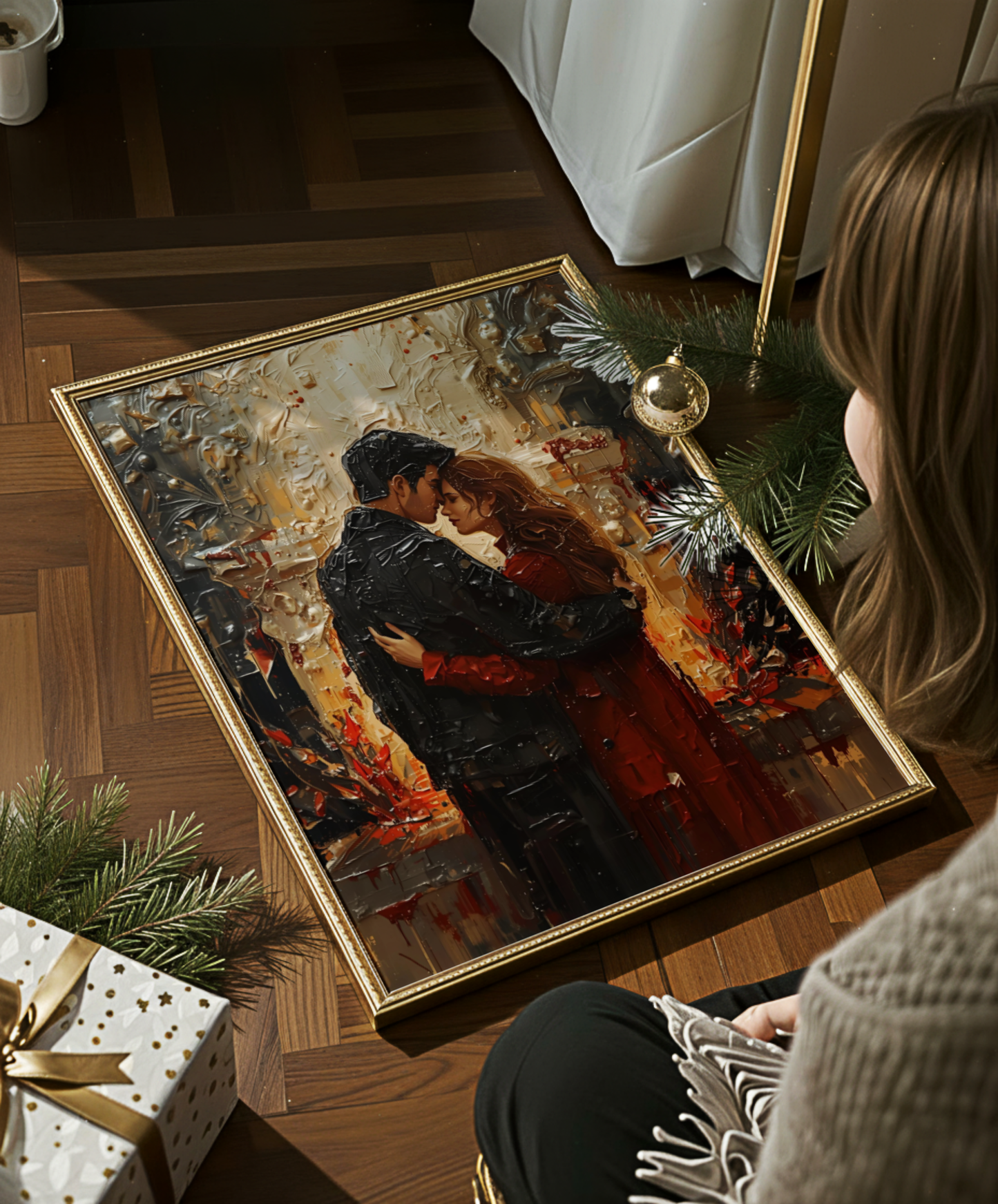 'Love in Winter' Abstraktes Weihnachtsposter über Liebe
